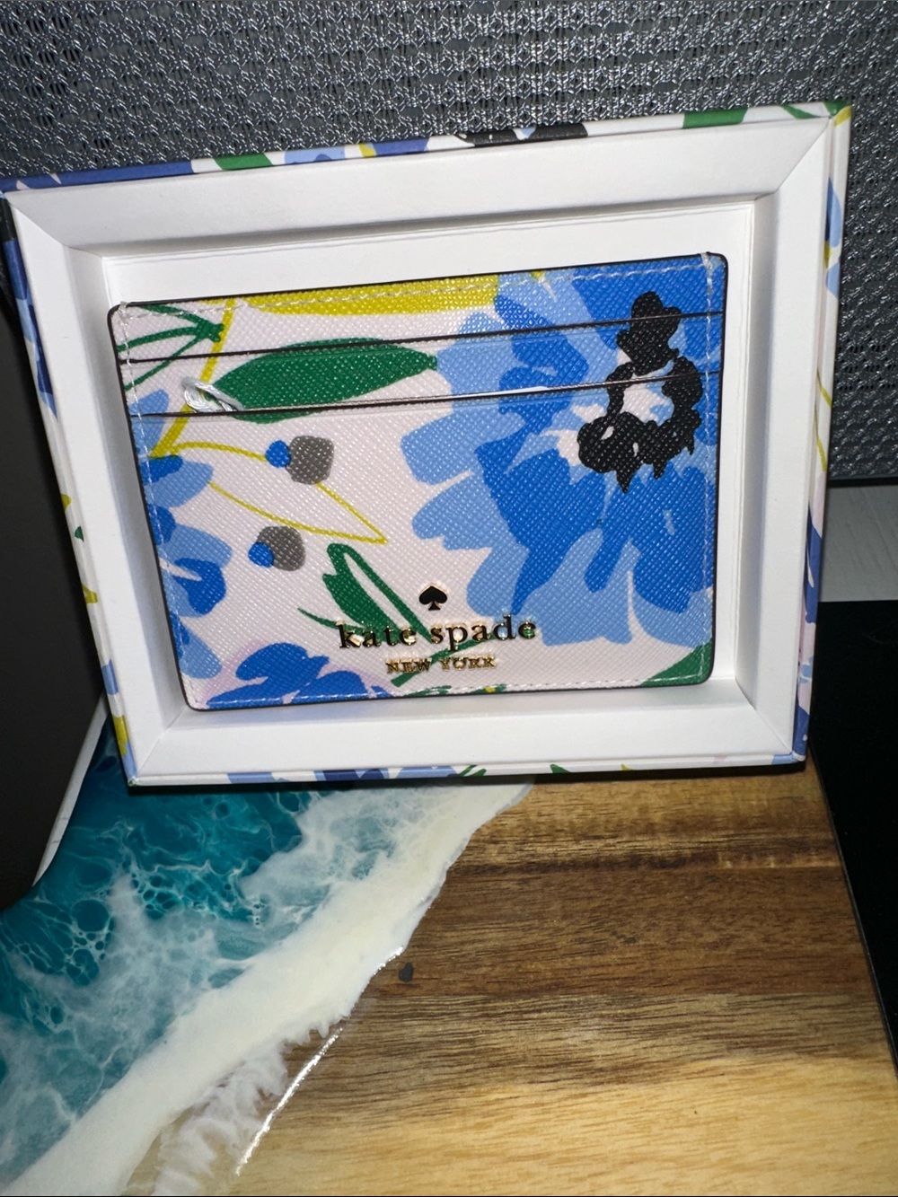 kate spade Pink Floral Card Case with Blue & Green Accents